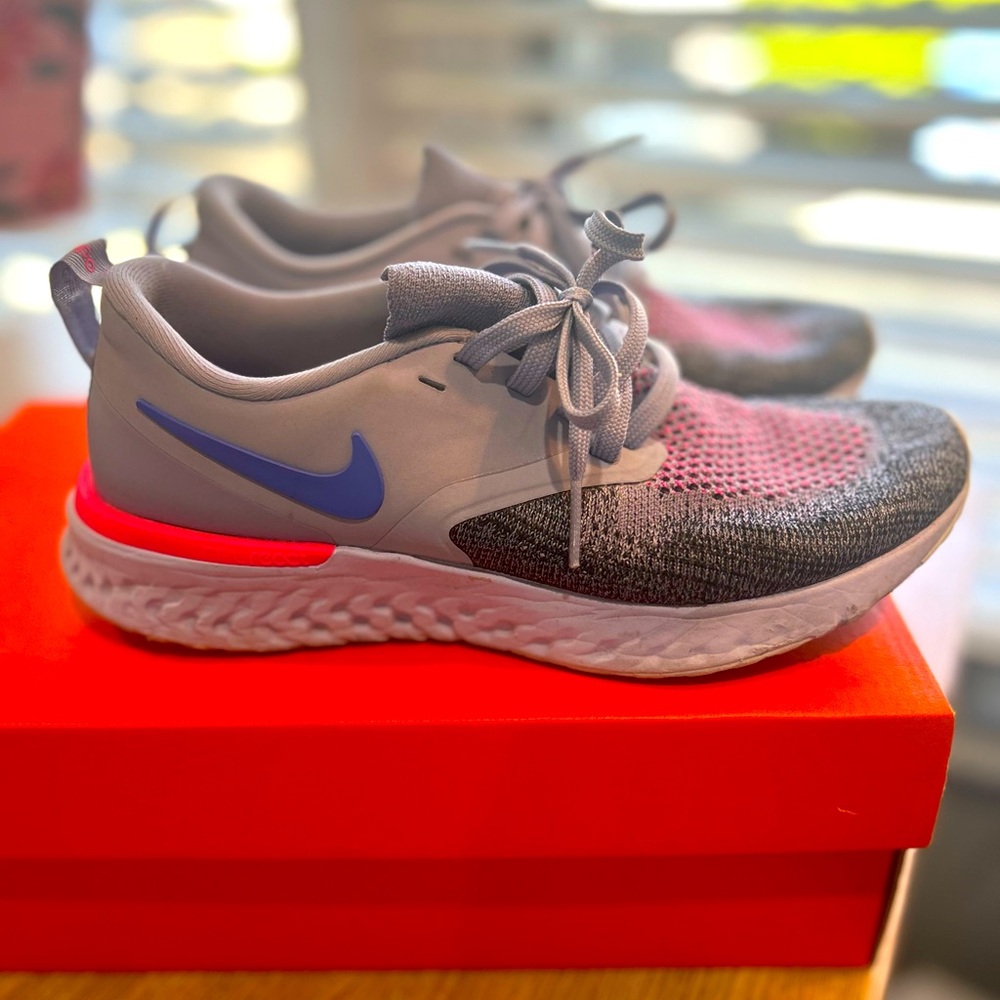Nike Women's Gray Sneakers with Pink and Blue Accents